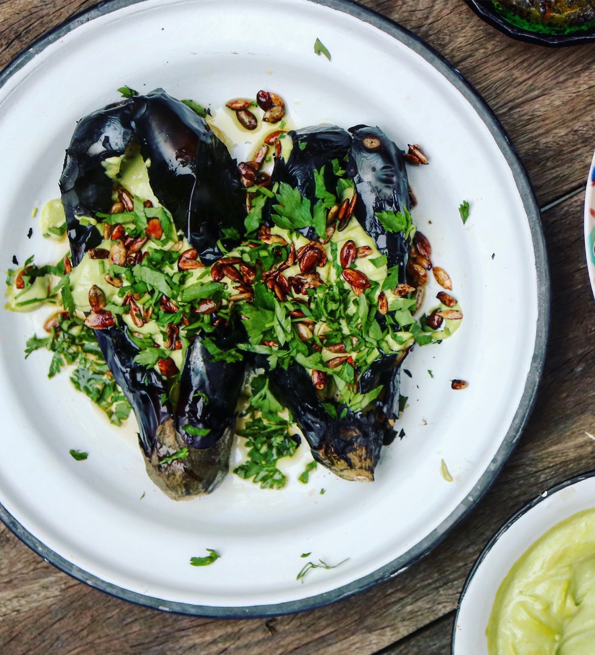 Burnt aubergine with tahini