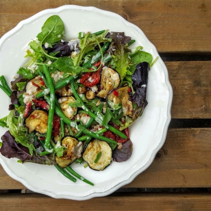 aubergine green bean salad