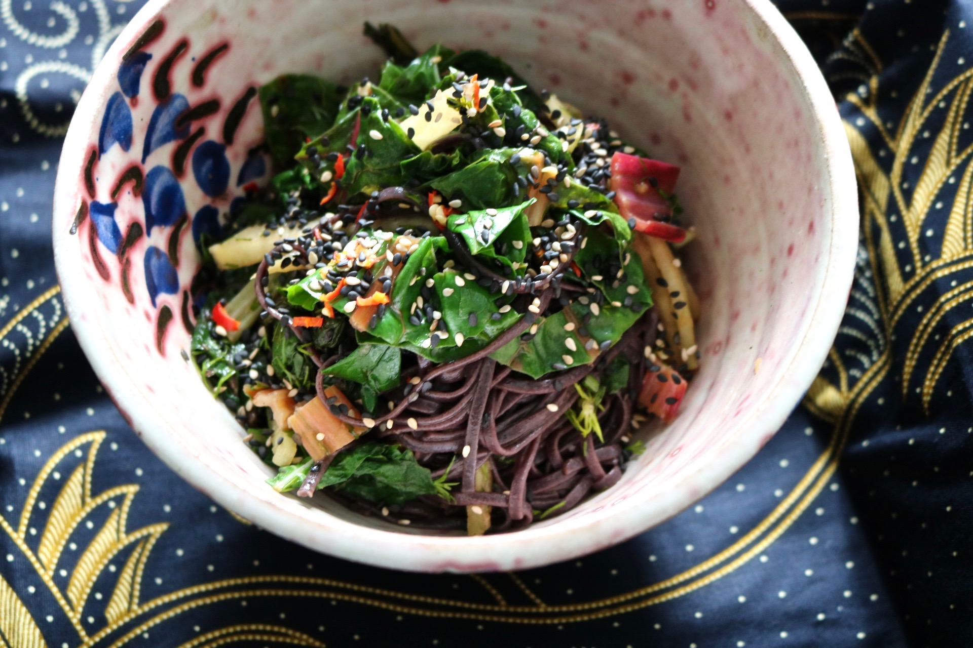 black rice noodles rainbow chard kali mann organic vegan