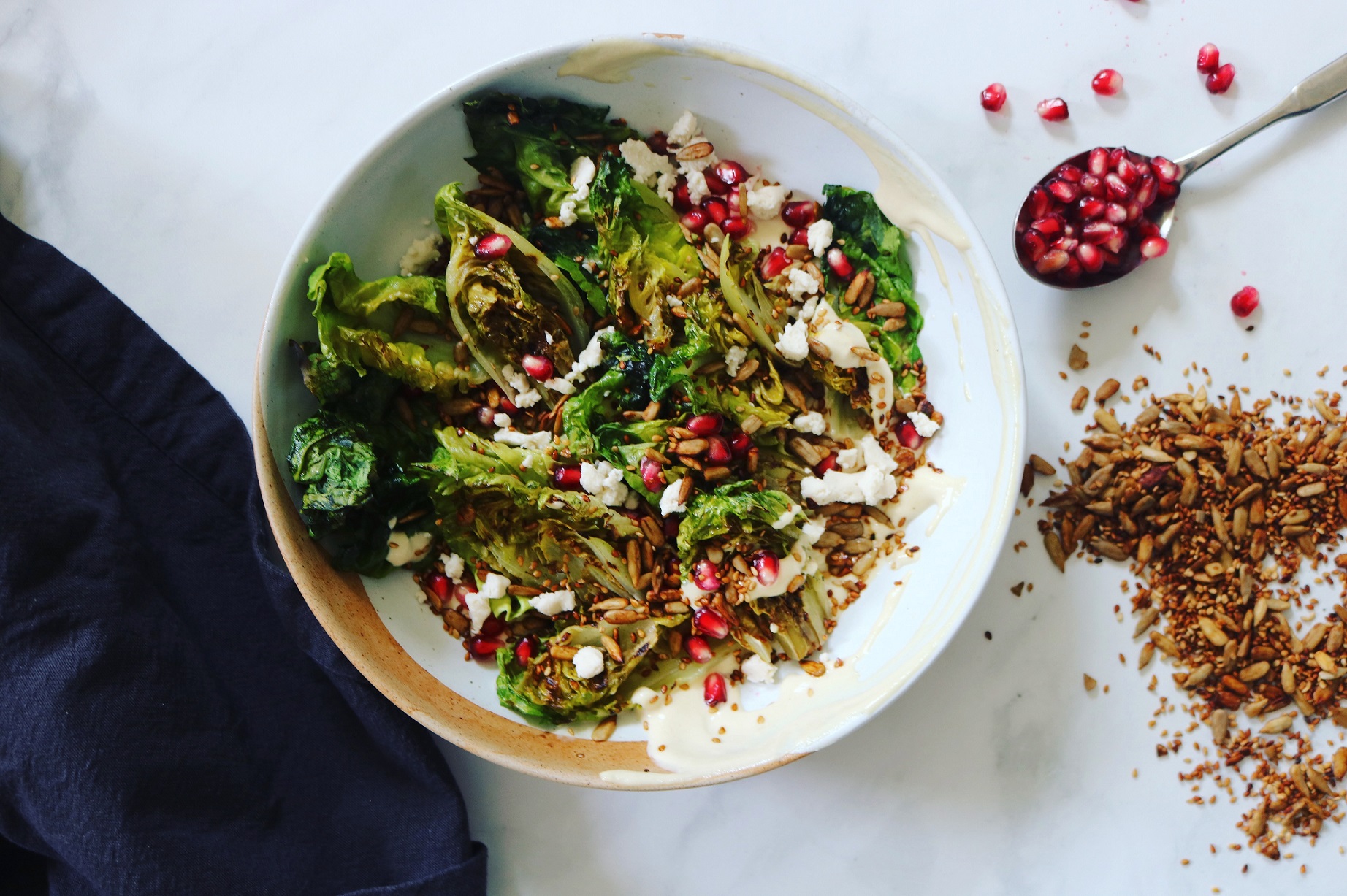 Grilled lettuce tahini salad