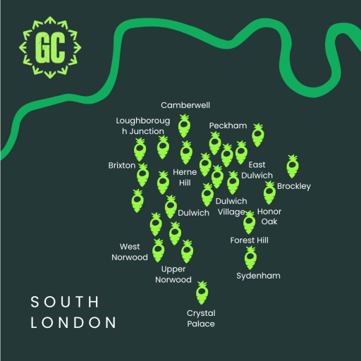 map of Growing Communities organic veg box collection points in south London