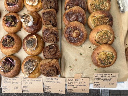 selection of buns and pastries from Hearth Bakery