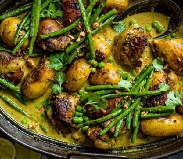 Season South Indian potato and bean curry 