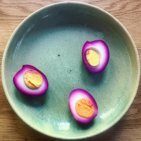 eggs pickled in pickled beet brine by Clare Heal