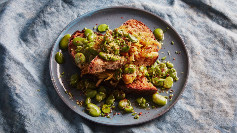 leeks and fava bean toast