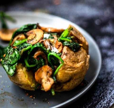 spinach and mushroom baked potato