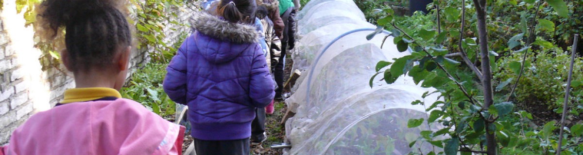 school group visiting GC market garden at Allens Gardens Hackney