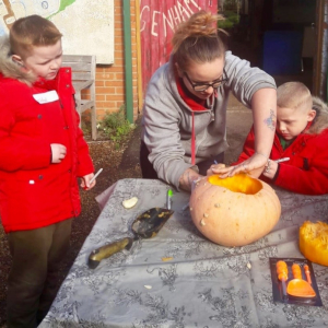 carving pumpkins at Dagenham Farm