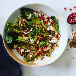 Grilled lettuce tahini salad