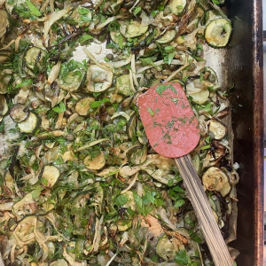vegetable mix cooking with spatula
